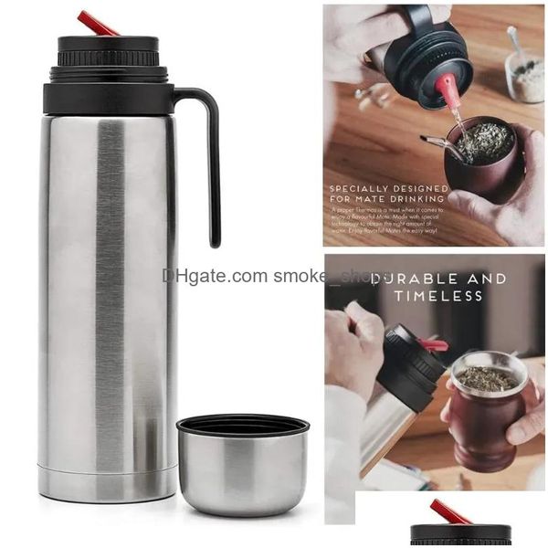 Set di stoviglie da 1000 ml Tazza con coperchio termos sottovuoto a doppia parete in acciaio inossidabile con manico Bottiglia Yerba Thermos Mate per tazza Drop Del Dhvq7