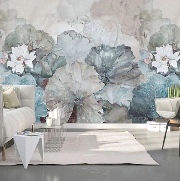 Papel de parede 3d personalizado, estilo chinês, pintado à mão, decoração de lótus, sala de estar, sala de jantar, quarto, flower3025950