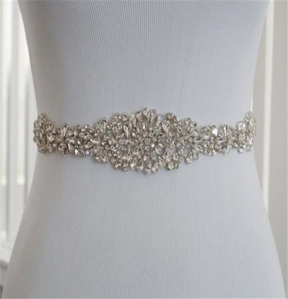 Strass de prata feitos à mão apliques cinto de casamento cristal transparente costura em faixas de noiva vestidos de casamento faixas acessórios de noiva 6512672