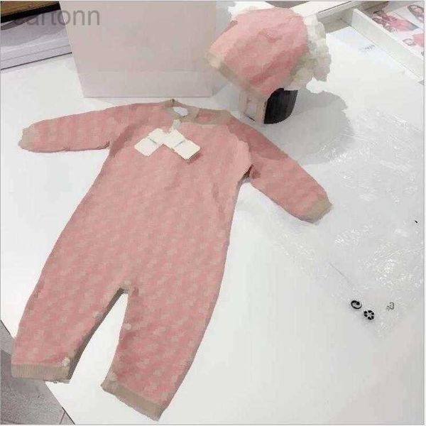 Footies Autunno Inverno Pagliaccetti per neonati Manica lunga Neonati Maschi Ragazze Tute Abbigliamento Autunno Lavorato a maglia Neonato Tutina per bambini con cappello e coperta 240306