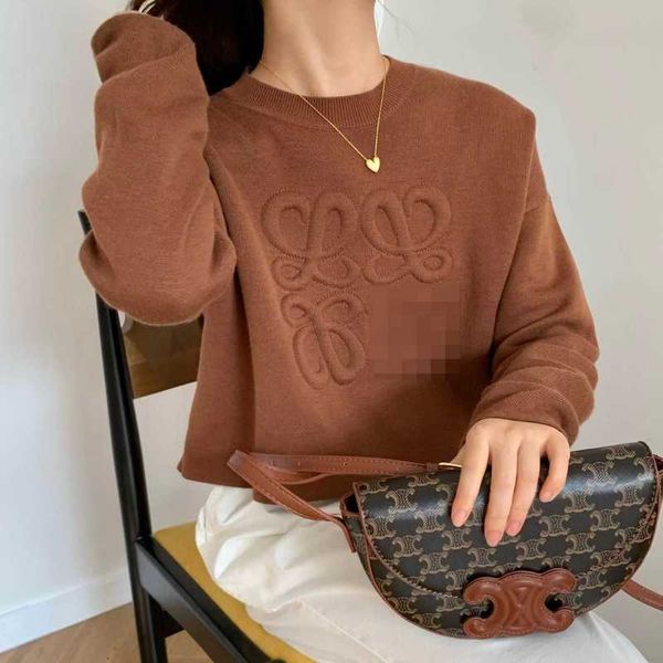 Женская футболка дизайнерского бренда Lowewe Knit hoodie 2024 Осень/зима Новый 3d рельефный трикотаж с круглым вырезом Свободный свитер с длинными рукавами для женщин PQQG