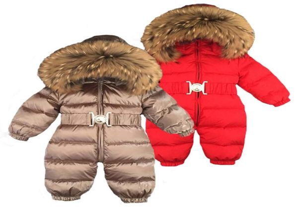 Rússia inverno bebê recém-nascido com capuz grande gola de pele meninos quente outerwear macacão roupas do bebê parka neve wear meninas casacos jacket3396970