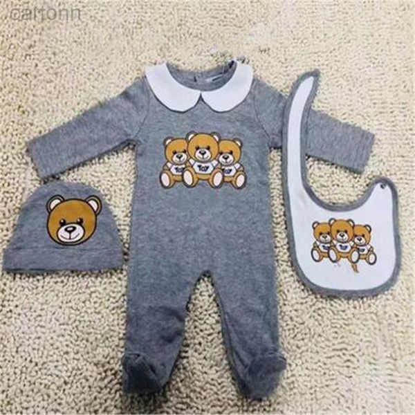 Footies Kinder Babykleidung Mode Neugeborenen Baby Strampler Jungen Mädchen Overalls Lätzchen Mütze Outfits Set 0-18 Monate 240306