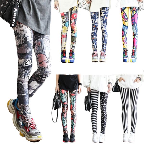 Leggings Mode Leggings Sexy Casual Hochelastisch Bunte Leggings Wärmer Hosen Cartoon Comic Beauty Print Hosen Frauen Strumpfhosen