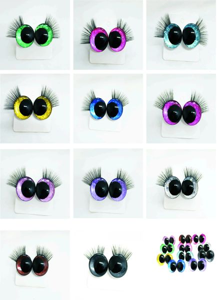 20 peças olhos estranhos 12mm 14 16 18 20 25 30mm desenho animado 3d glitter brinquedo olhos de segurança com bandeja de cílios pretos para boneca-q11 240222