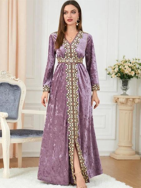 Sıradan Elbiseler Maxi Elbise Kaftan Çiçek İşlemeli Kadın Moda Müslüman Giyim Dubai Uzun Kollu Abaya Ladies Akşam 2024 Bahar