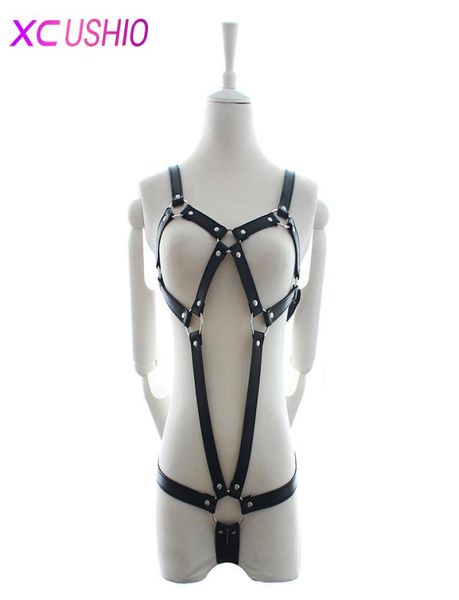 Produtos sexuais femininos cinta horness couro bondage conjunto de contenção de peito aberto roleplay produtos sexuais para mulheres 07013021147