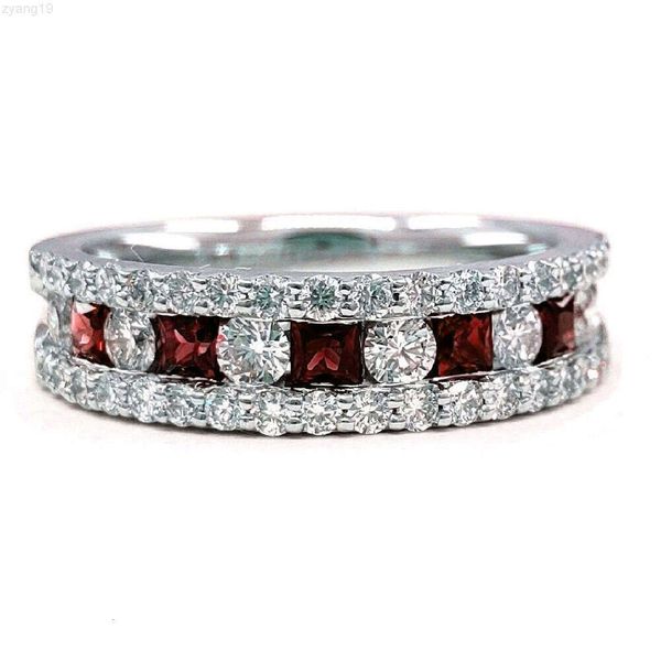 Maßgeschneiderte, hochwertige Ewigkeits-Ehering-Ringe aus 18-karätigem Weißgold mit echten Diamanten, Edelsteinen, Rubin-Quadratschliff, für Frauen