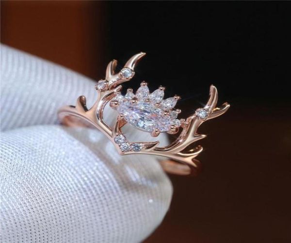 Anéis de casamento 2021 moda lydesigned brilhante e translúcido embelezado adorável para mulher rosa ouro elk antlers ring6961958
