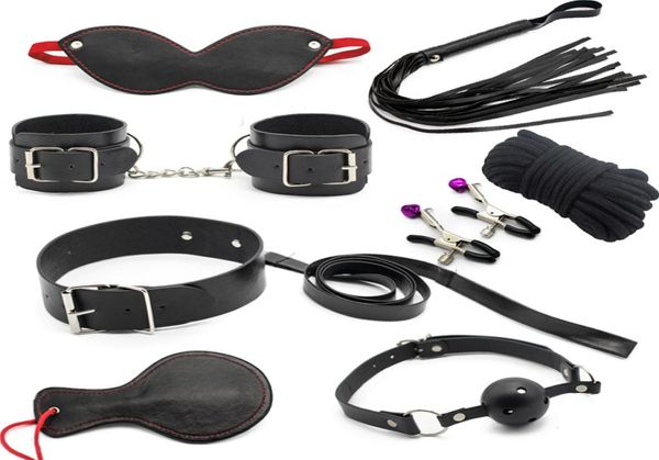 22ss Brinquedos Sexuais Massageadores 8 Piecepack Jogos Adultos Produto para Casais Conjunto de Contenção de Bondage Chicote Máscara Corda Kit Erótico Sexo 7370889