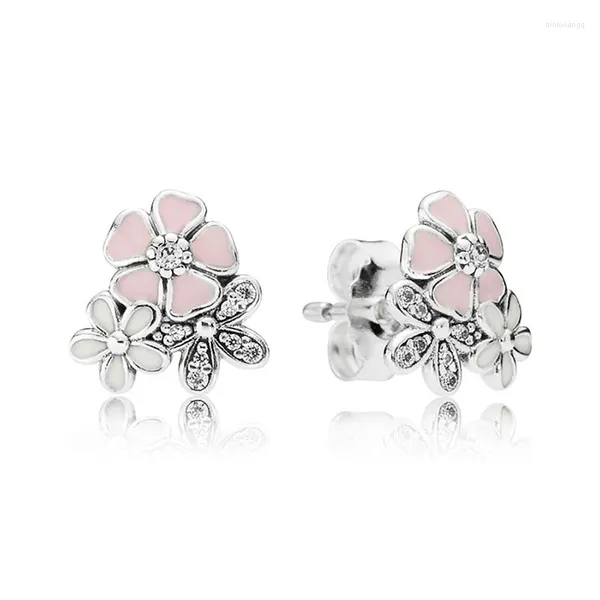 Stud Küpeler Otantik 925 STERLING Gümüş Şiir Blooms Moda Kadınlar Hediye Diy Takı