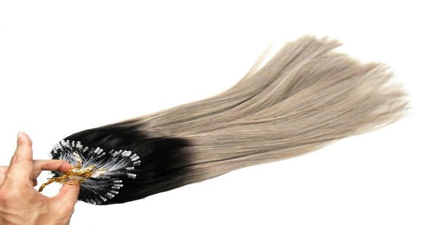 Loop micro anel 100 fios remy cabelo reto laço micro anel extensões de cabelo humano salão europeu link grânulo ponta real hair8339850