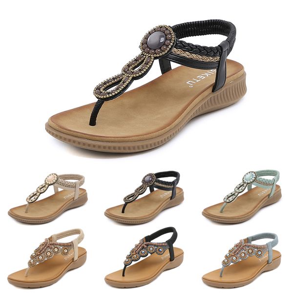 Böhmische Sandalen Damen Hausschuhe Keil Gladiator Sandale Damen elastische Strandschuhe String Bead Farbe 49 GAI