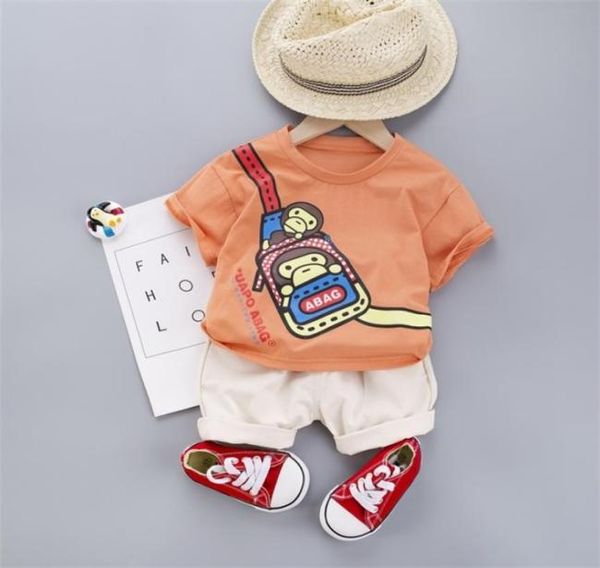 Комплекты одежды для маленьких мальчиков и девочек, детские хлопковые топы с рисунком обезьяны, футболки, короткие штаны, комплект летней детской одежды 210802595987