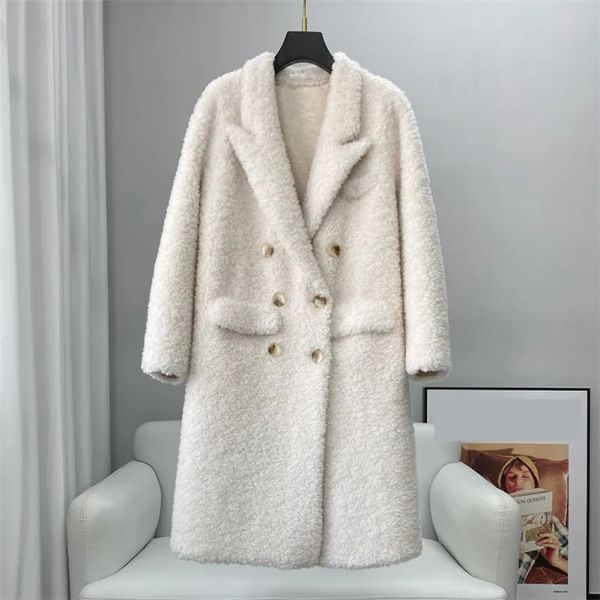 Мех PUDI из натуральной мягкой шерсти для стрижки овец, теплая куртка, Лидер продаж, женское шерстяное меховое длинное пальто CT2138