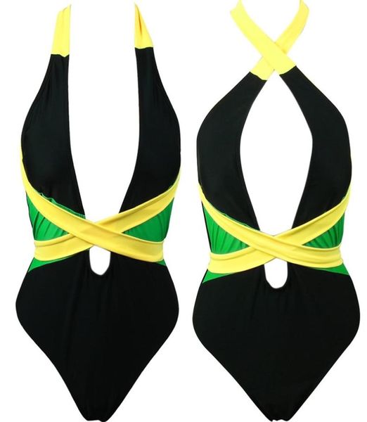 VOARYISA Damen-Badeanzug, Einteiler, karibische Flagge, Rasta, körperformender Monokini-Badeanzug, Badebekleidung, Badeanzug Y2008243789354