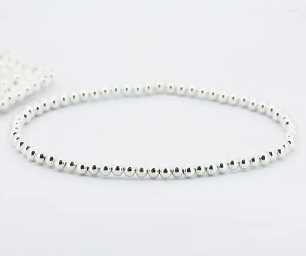 Braccialetti a maglie Bracciale elasticizzato con perline in argento sterling massiccio da 7 pollici
