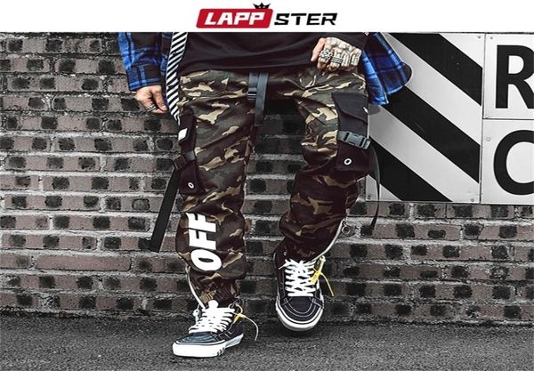 Lappster homens streetwear fitas calças de carga 2020 camuflagem dos homens corredores hip hop moda coreana designer camo sweatpants ins lj208039991