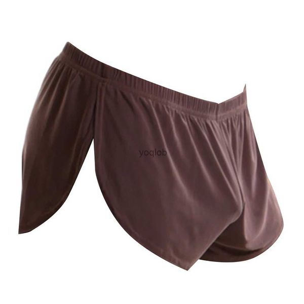 Cuecas sexy homens boxers masculino roupa interior shorts sólidos soltos roupa interior confortável u convexo bolsa de seda corpo underpant