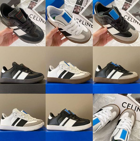 2024 Scarpe per bambini Casual Sambas Running Ragazzi Sneakers Vegans Gazelles Bambini Gioventù Scarpe per bambini grandi Preshcool Runner Gum Scarpe da ginnastica Nero Bianco Ragazze Szie 27-35 bb