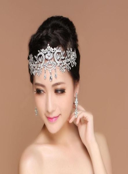 Bling Silber Hochzeit Zubehör Braut Tiaras Haarklammern Kristall Strass Kopfschmuck Schmuck Frauen Stirn Haar Kronen Headban7708588