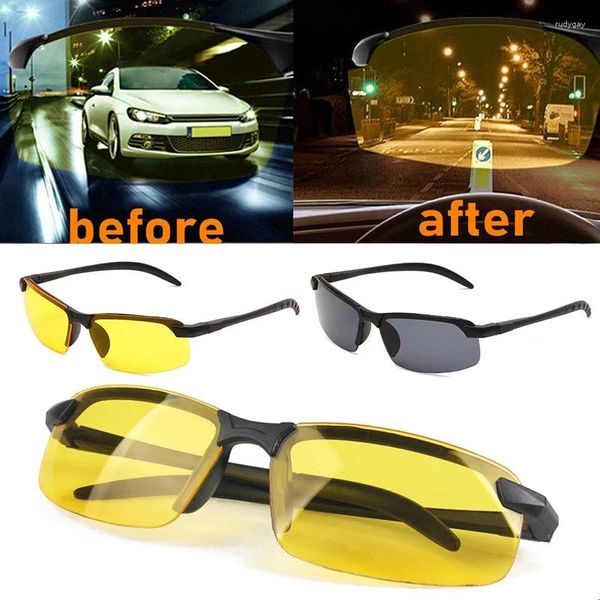 Солнцезащитные очки мужские дневные и ночные для вождения и верховой езды без оправы, антибликовые очки Vision, модные солнцезащитные очки