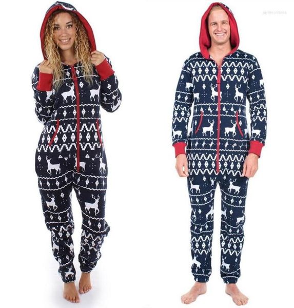 MEN039S Trailtsits Unisex Setleri Erkek Kadınlar Plus Boyut Ailesi Noel Pijamaları Tatil Kostümü Geyik Geyik Kapşonlu Fermuar Set 2398646