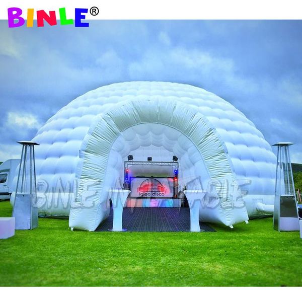 vendita all'ingrosso 10x10x4.5mH (33x33x15ft) Tenda a cupola gonfiabile supportata dall'aria con consegna gratuita con luci a led colorate fanno esplodere la sala espositiva delle tende igloo per matrimoni / feste