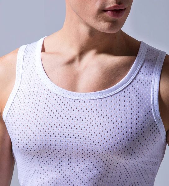 Verão de secagem rápida fino respirável gelo seda colete masculino topos esporte t camisas sem mangas malha buraco regatas ginásio roupas exterior wear 240229