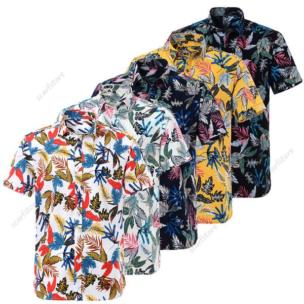 Camicia a maniche corte stampata hawaiana in puro cotone 2023 per camicia da uomo speciale da spiaggia europea