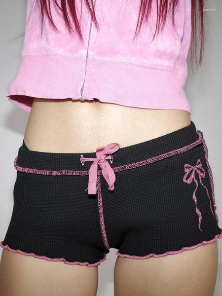 Pantaloncini da donna Rockmore Coquette Kawaii Cuciture a contrasto Mini Pantaloni a vita bassa Mutandine coreane da donna sexy Y2K Fiocco estetico Stampa corto