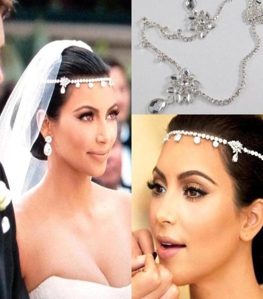 2022 Kim Kardashia Wedding Gioielli per capelli da sposa Diademi Fasce di cristallo Copricapo Corona Strass Perni di capelli Accessori da sposa2454964