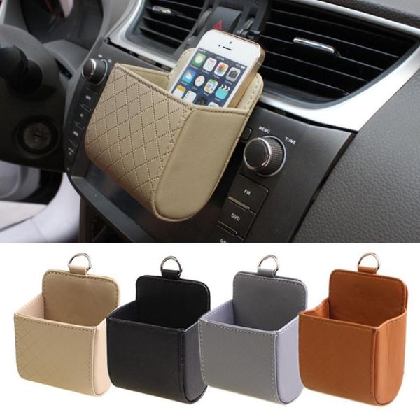 Borsa portaoggetti per auto Presa d'aria Cruscotto ordinato Scatola portaoggetti in pelle appesa Porta telefono per occhiali Accessori per auto6786322