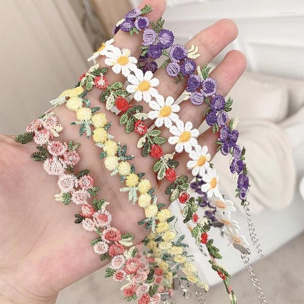 Gargantilha pequena margarida flores para o pescoço para mulheres tatuagens moda 2024 y2k bonito floral bordado colar de malha presente
