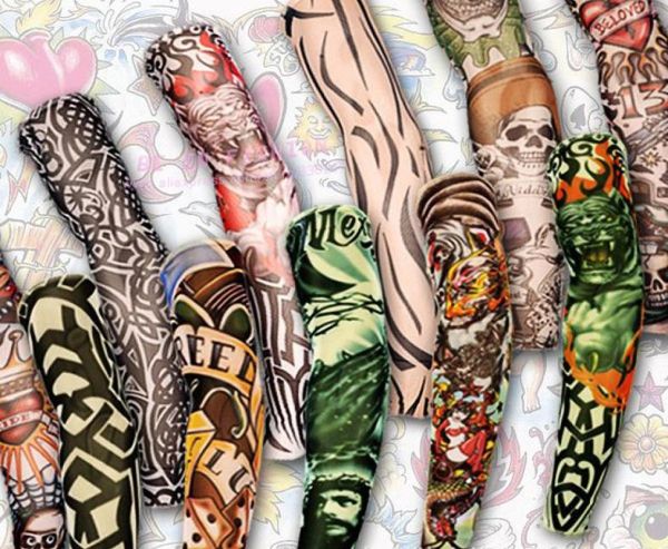 12pcs Mix Elastik sahte geçici dövme kol 3d sanat tasarımları vücut kolu bacak çorapları tatoo serin erkekler kadın 2017 new8768191