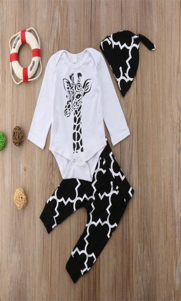 3Pcs Baby Giraffe Kleidung Sets Neugeborenen Babys Junge Mädchen Body Tops Lange Hosen Hut Outfits Kleidung Set 018M ropa de bebe8961710