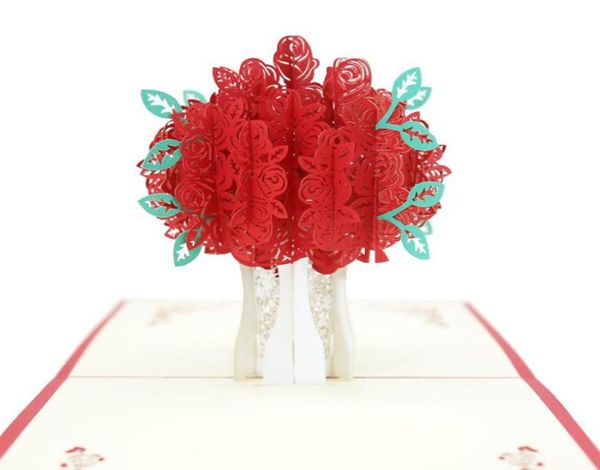 Carta con incisione popup rosa Biglietti d'auguri creativi 3D Carta fatta a mano con fiore rosso romantico Carta regalo di San Valentino personalizzata SN49241006879