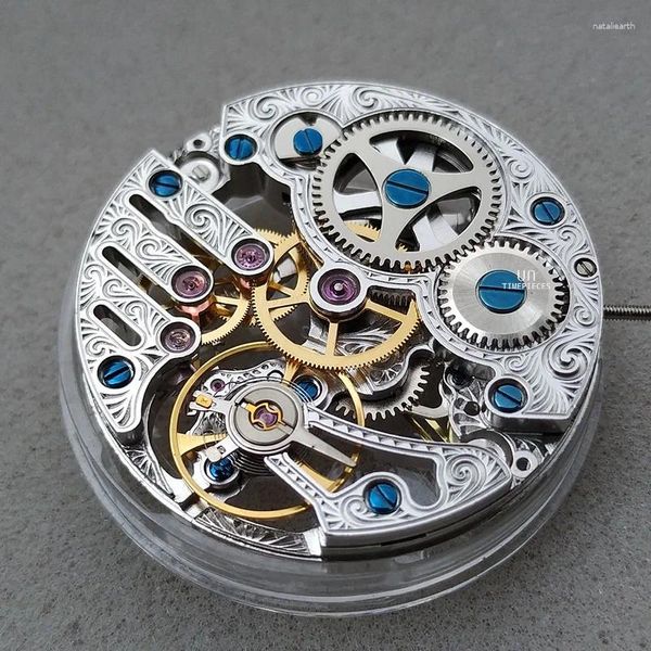 Kit di riparazione orologio Meccanico autentico ETA6497 Modello St3600SK ARGENTO Scheletro manuale Scava fuori le parti del movimento dei fiori intagliati Sostituisci