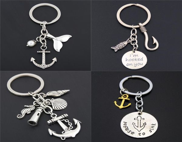 Portachiavi da pesca con amo da pesca Portachiavi con pesce da spiaggia Ancoraggio Faro Charms Gioielli estivi Regalo6262828