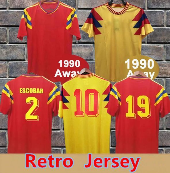 1990 Kolumbien VALDERRAMA ESCOBAR Erwachsenenanzug Herren-Fußballtrikots GUERRERO Heim-Auswärts-Fußballtrikot Nostalgische Retro-Klassiker Memoria-Uniformen