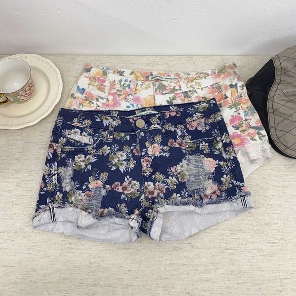 Abiti casual di base Trade estero Vintage Shibuya bruciata fiore arricciato Millennium piccante ragazza y2k pantaloncini caldi micro elastici casual 1817