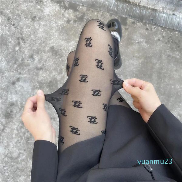 Yoga-Outfit für Damen, schwarz, sexy, beflockte Buchstaben, nahtlos, durchsichtige Strumpfhosen, japanische Strumpfhosen in Übergröße, Netzstrümpfe, Gothic-Streetwear-Strumpfwaren