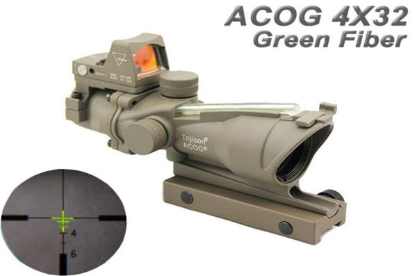 Taktik Trijicon ACOG 4X32 Gerçek Fiber Kaynak Yeşil Aydınlatılmış Tüfek Kapsamı RMR Mini Kırmızı Dot Görme Karanlık Earth 5514670