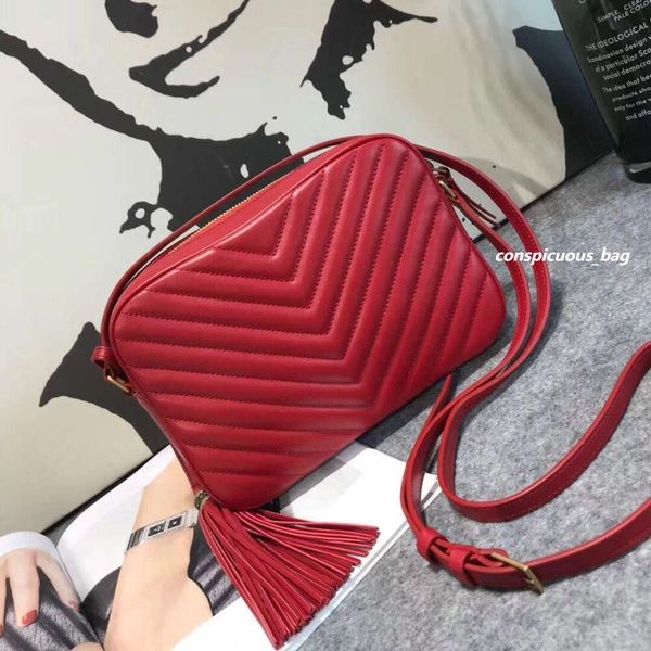 Designer- Nova Importação Carfskin Tassel SL Famoso Designer Mulheres Genuínas Bolsa de Câmera de Couro Top Quality Free Shopping 2024