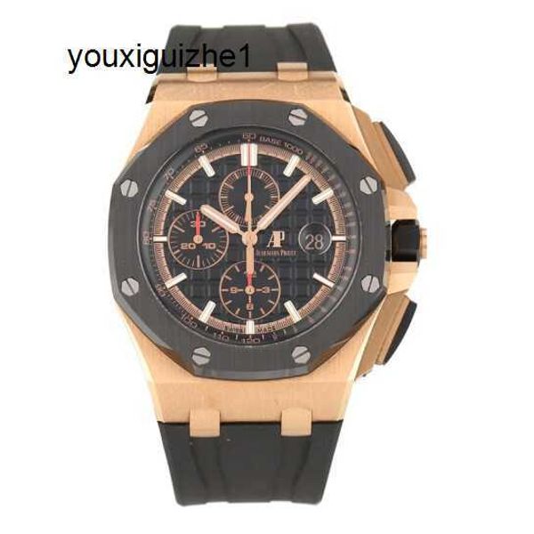 Cronografo da lavoro AP Orologio Royal Oak Offshore Series 26401RO Orologio da uomo in oro rosa con cronometraggio a tre occhi, cinturino in gomma, moda per il tempo libero, affari, sport, macchinari