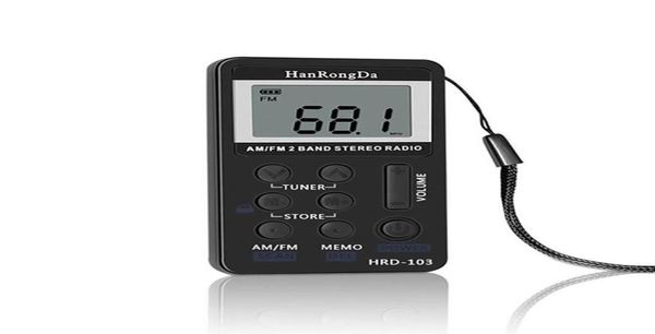 Mini rádio portátil AMFM receptor de bolso estéreo de banda dupla com bateria display LCD fone de ouvido56a188336483