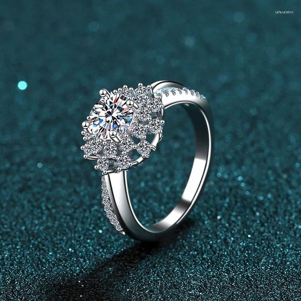 Küme Yüzükleri Loriele Moissanite Ring Sunflower Çift Elmas Sterling Gümüş Aly Band Vaat Yıldönümü GIF