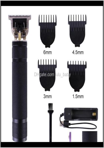 Máquina de cortar cabelo em forma de t com bateria de 1200mah, barbearia elétrica masculina recarregável com adaptador dourado prateado preto ky46579504