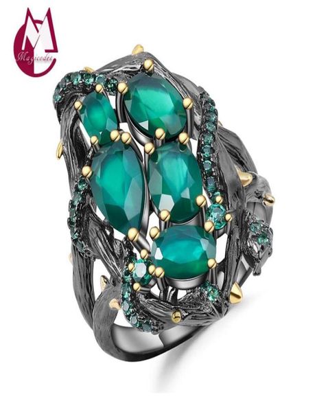 Anelli a grappolo Agata verde Puro argento sterling 925 Nano Smeraldo Anello Gioielli di moda Regali per le donne Venerdì nero 2021 Arrivo R053165709