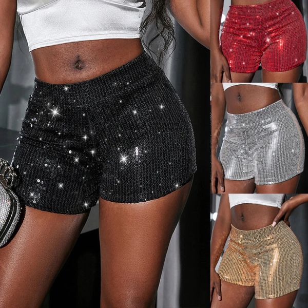 Shorts 2023 Sexy Frauen Pailletten Shorts Für Frauen Schwarz Rot Silber Hohe Elastizität Glänzend Party Nachtclub Dance Shorts Heiße Mädchen tragen